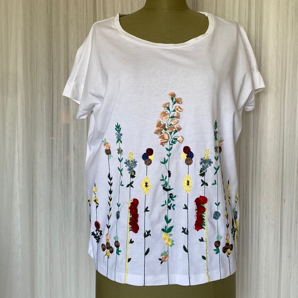 Twin-set embroidery/beads/ribbons white boxy fit T-Shirt - Picture 1 of 17